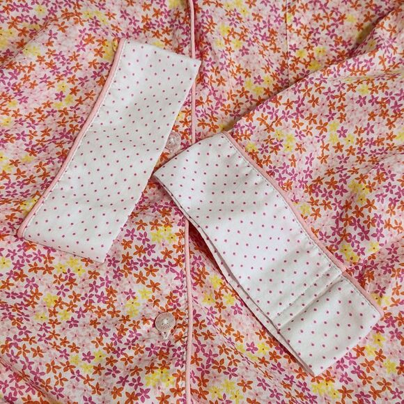 Victorias Secret Pajama Top Womens Large Button Down Pink Ditsy Floral Polka Dot - Picture 6 of 10